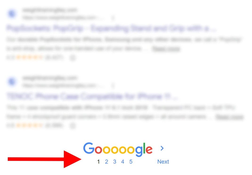Google search results showing indexed pages